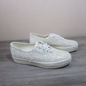 Keds Women's 10 The Platform Glitter Celebration Sneaker Shoe - Cream
